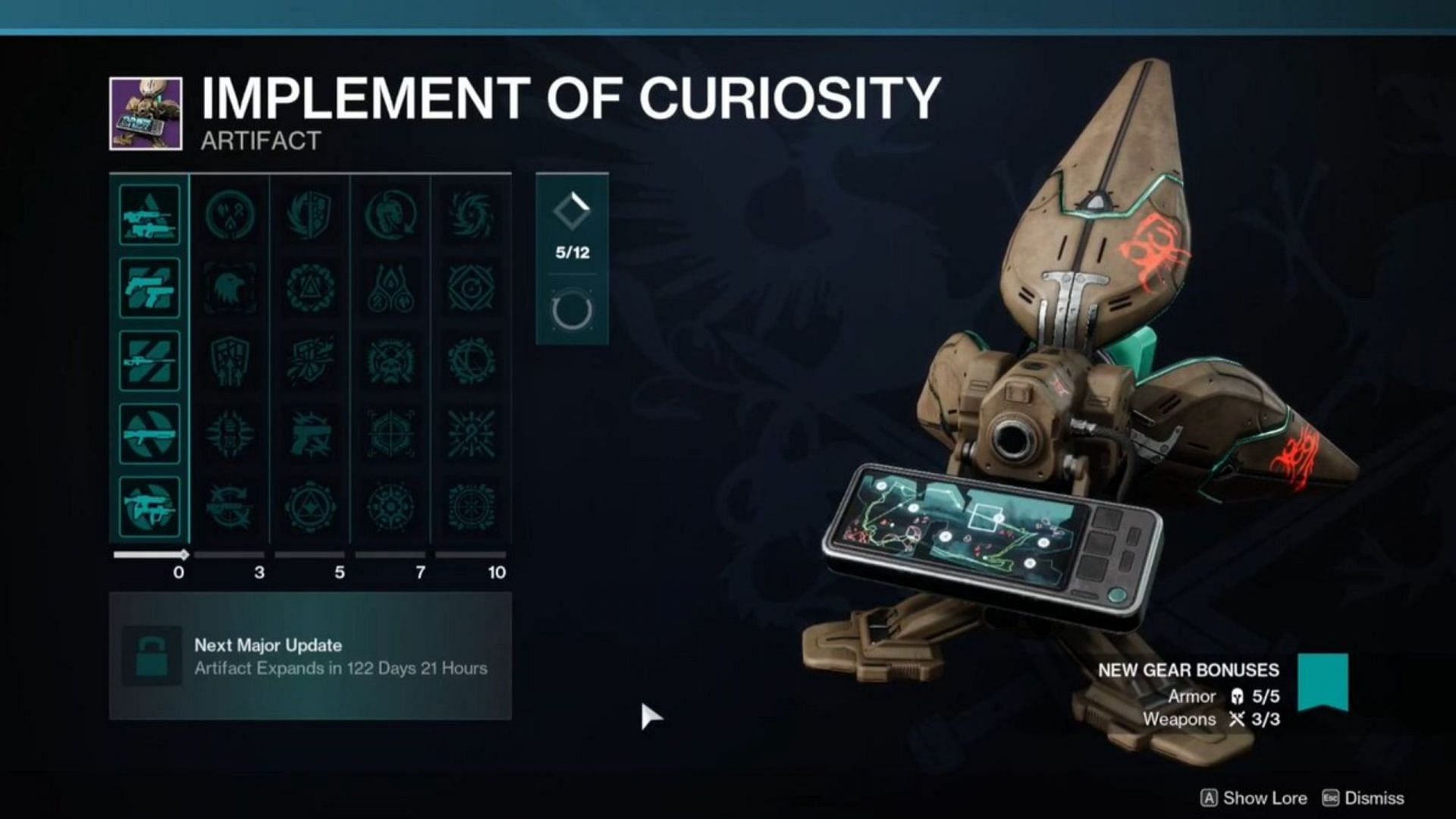 The Implement of Curiosity Artifact in Destiny 2 (Image via Bungie)